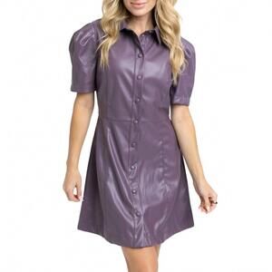 NEW KARLIE solid pleather button dress in lilac